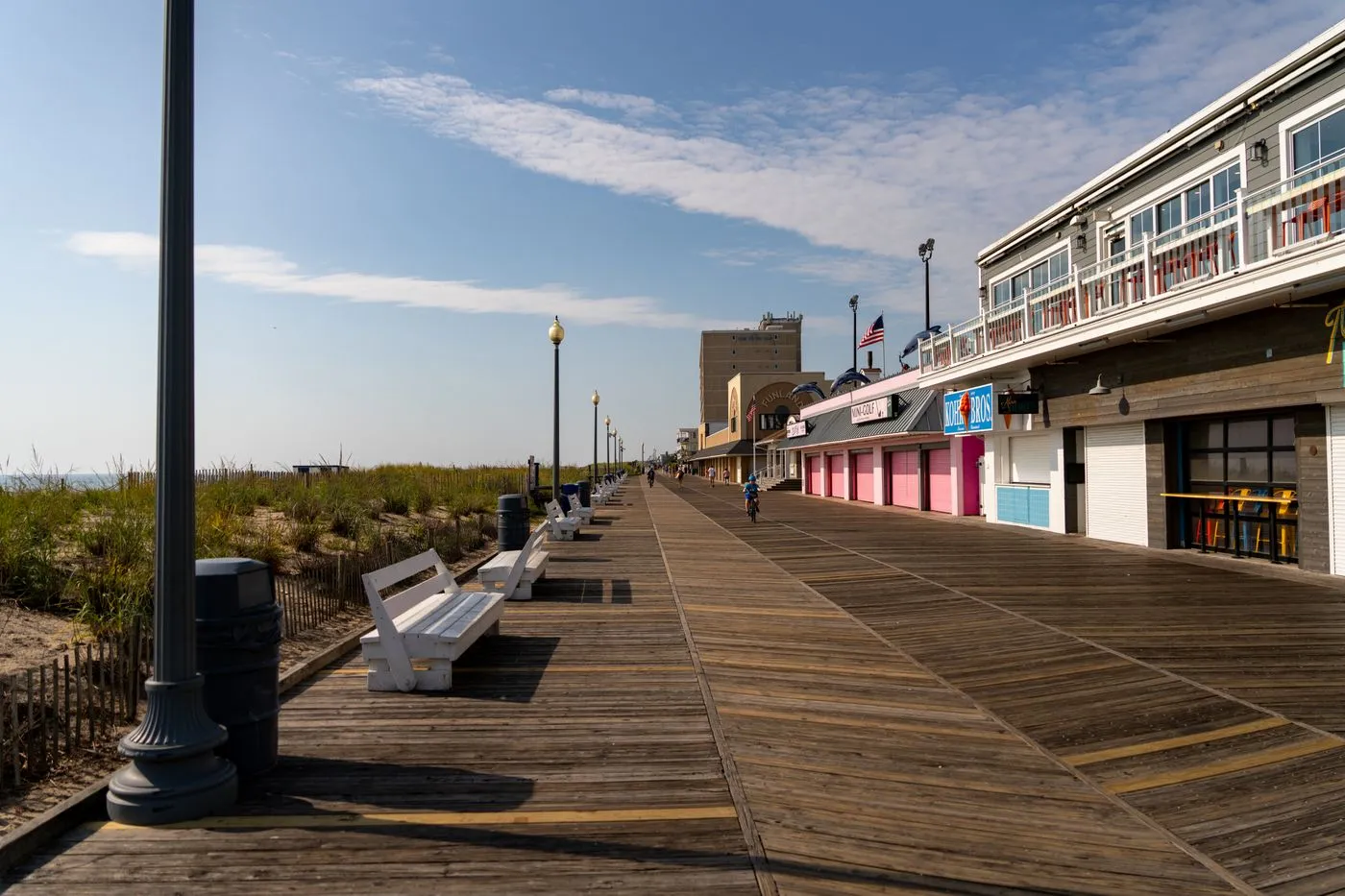 Rehoboth Beach boardwalk and oceanfront buildings in Sussex County, Delaware