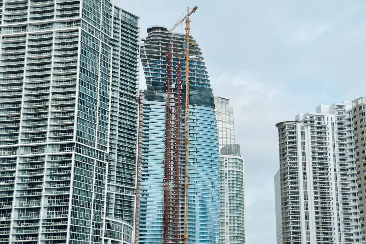 High-rise towers under construction along the Miami River