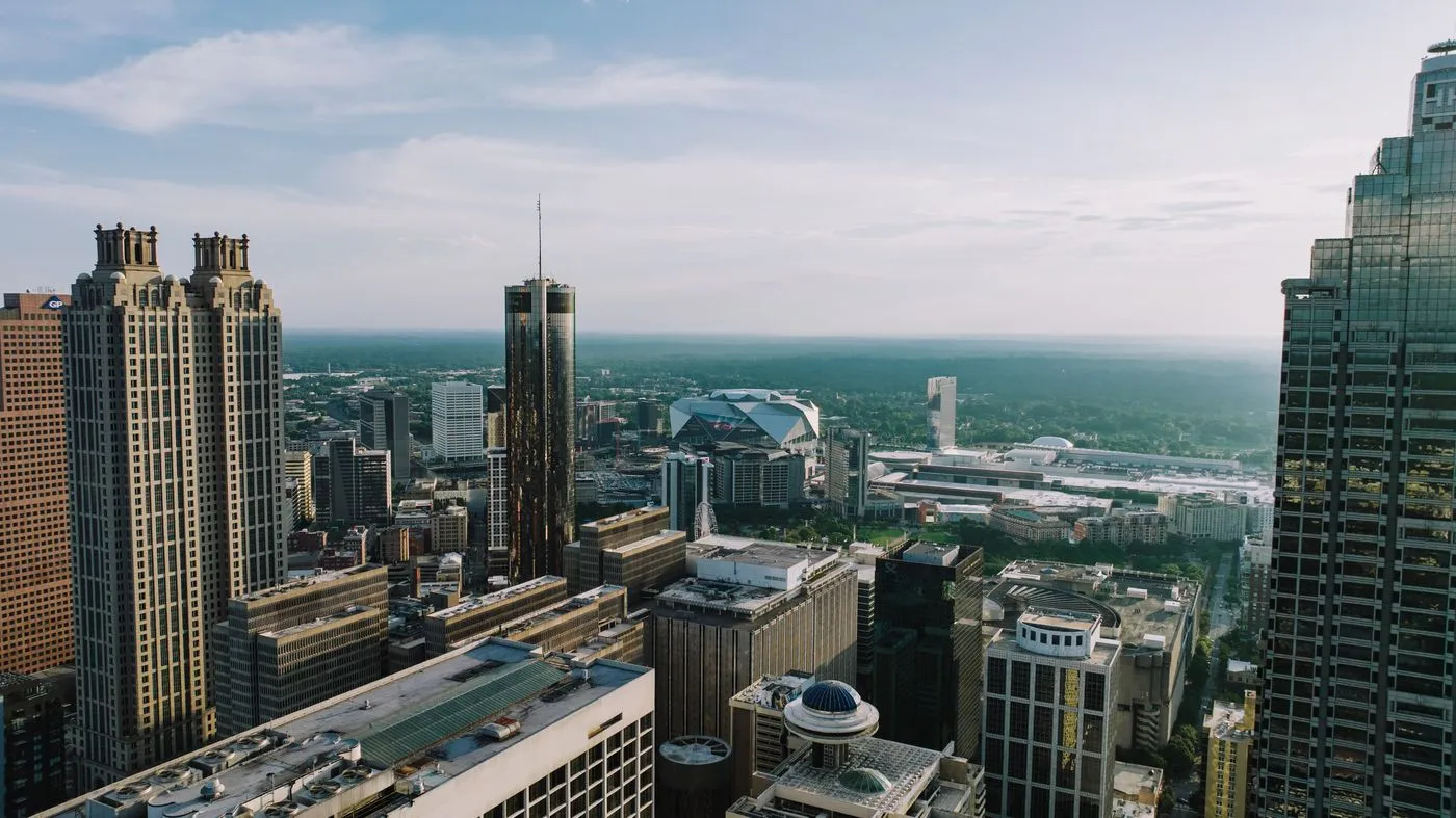 Aerial view of the Atlanta skyline and Midtown towers