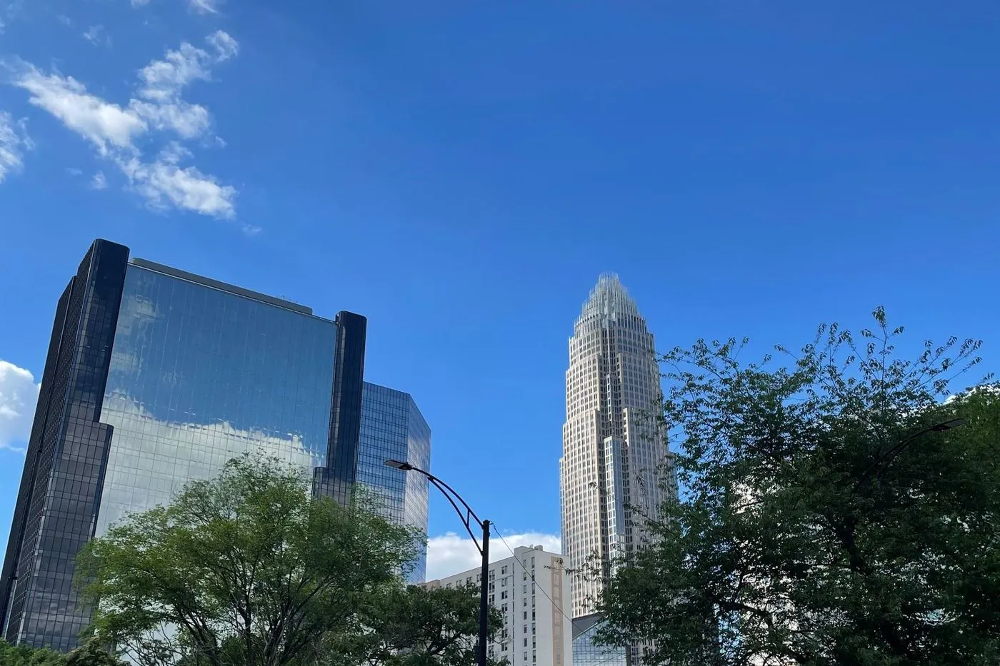 Uptown Charlotte office towers on a clear day